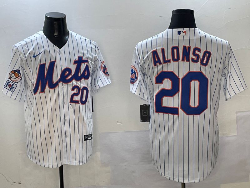 Men New York Mets #20 Alonso White Stripe Game Fashion 2025 Nike MLB Jersey style 8